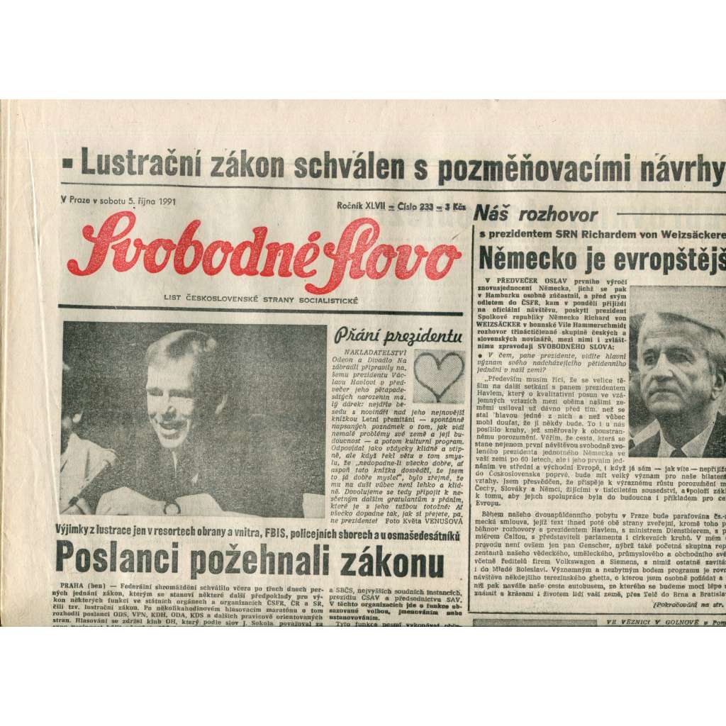 Svobodné slovo (5.10.1991) - noviny Svobodné slovo (5.10.1991) - noviny