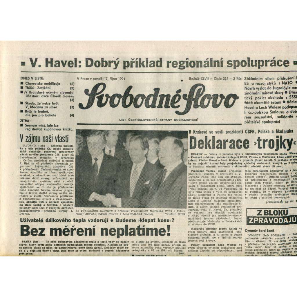 Svobodné slovo (7.10.1991) - noviny Svobodné slovo (7.10.1991) - noviny