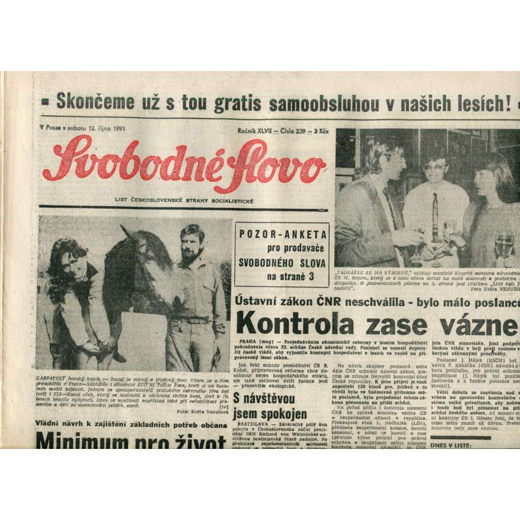 Svobodné slovo (12.10.1991) - noviny Svobodné slovo (12.10.1991) - noviny