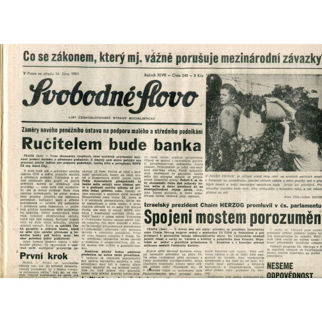 Svobodné slovo (16.10.1991) - noviny Svobodné slovo (16.10.1991) - noviny
