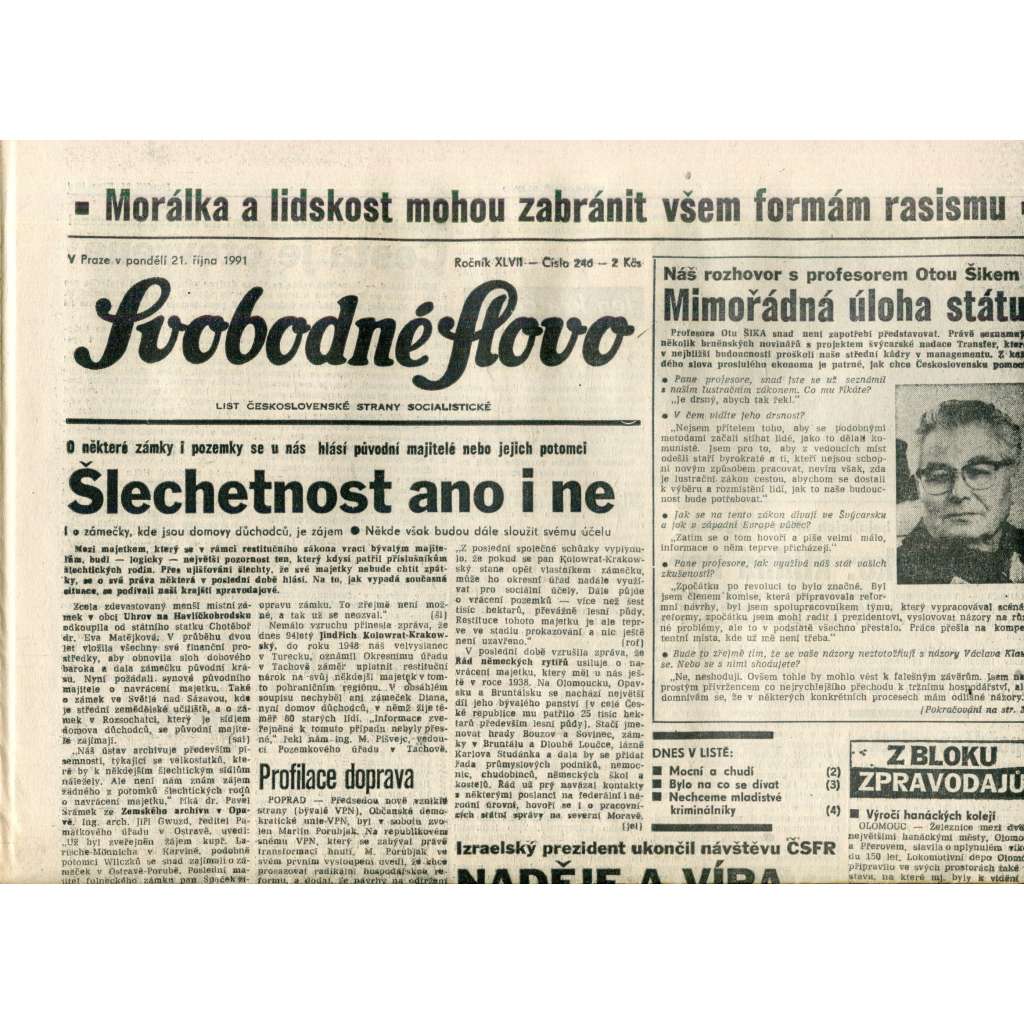 Svobodné slovo (21.10.1991) - noviny