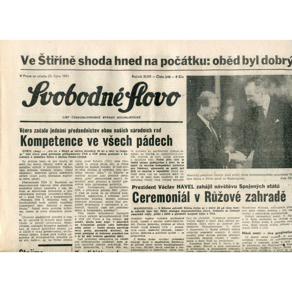 Svobodné slovo (23.10.1991) - noviny