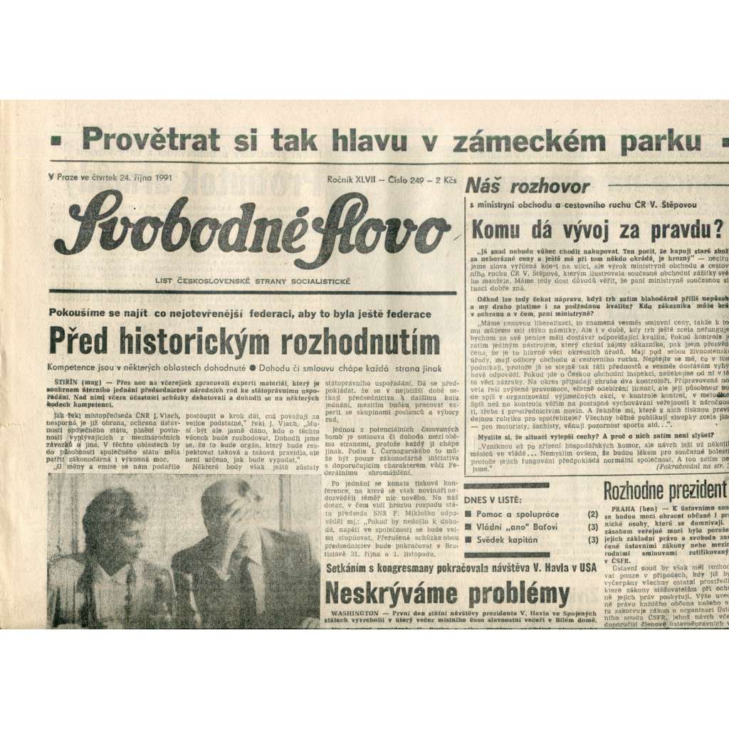 Svobodné slovo (24.10.1991) - noviny