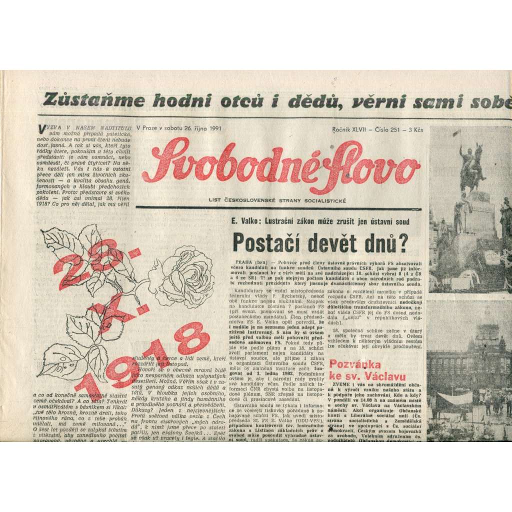 Svobodné slovo (26.10.1991) - noviny