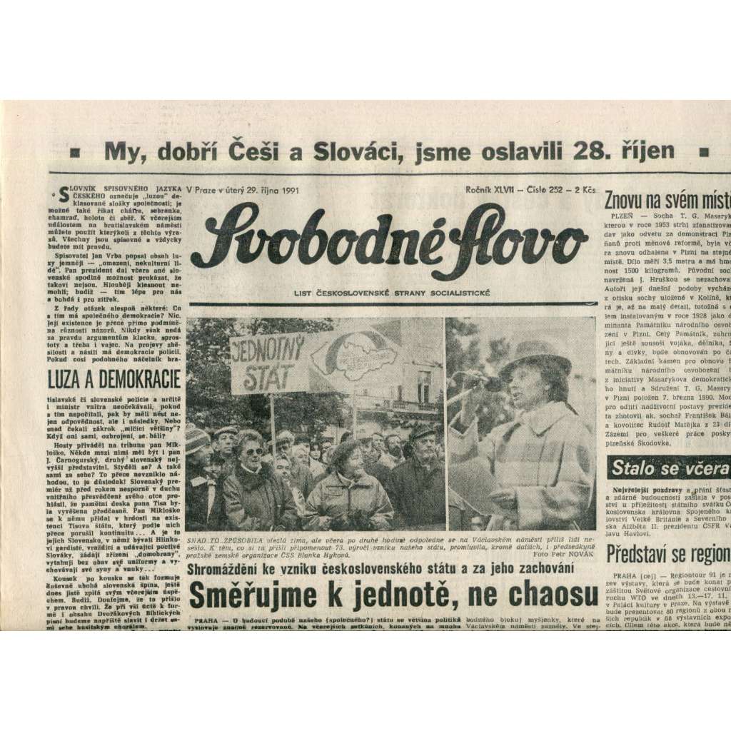 Svobodné slovo (29.10.1991) - noviny
