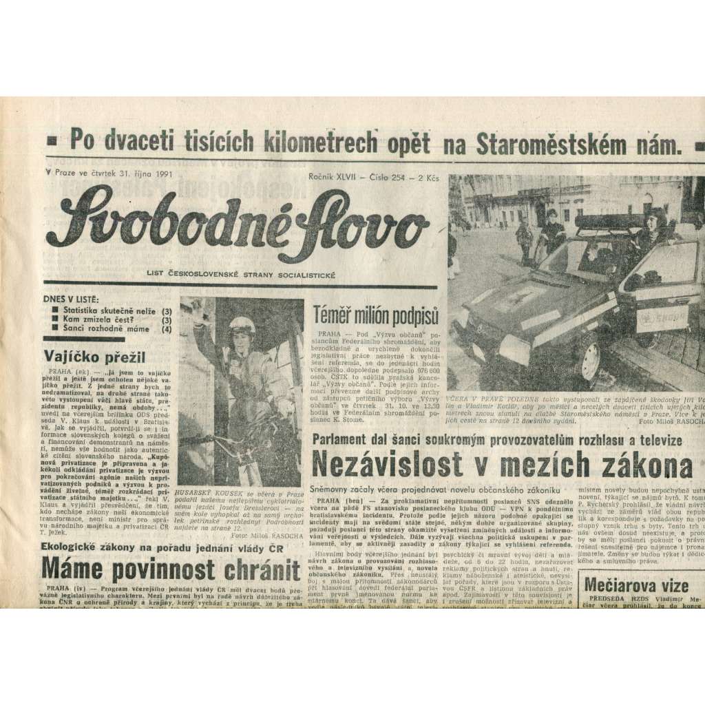 Svobodné slovo (31.10.1991) - noviny