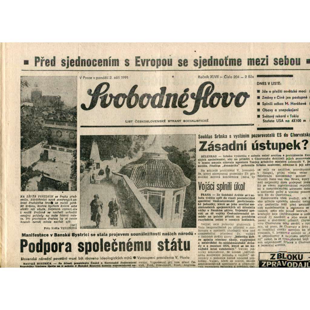 Svobodné slovo (2.9.1991) - noviny