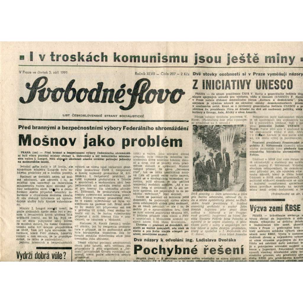 Svobodné slovo (5.9.1991) - noviny
