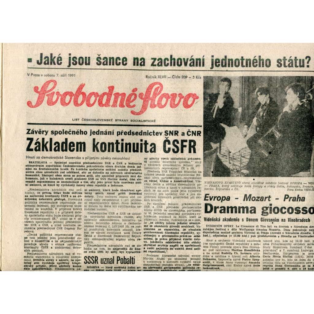 Svobodné slovo (7.9.1991) - noviny