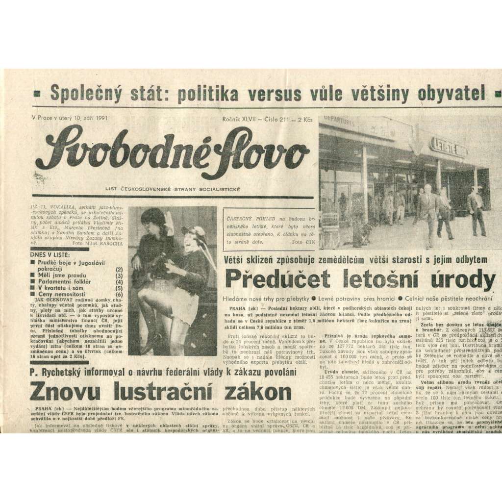 Svobodné slovo (10.9.1991) - noviny