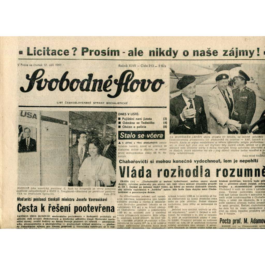 Svobodné slovo (12.9.1991) - noviny