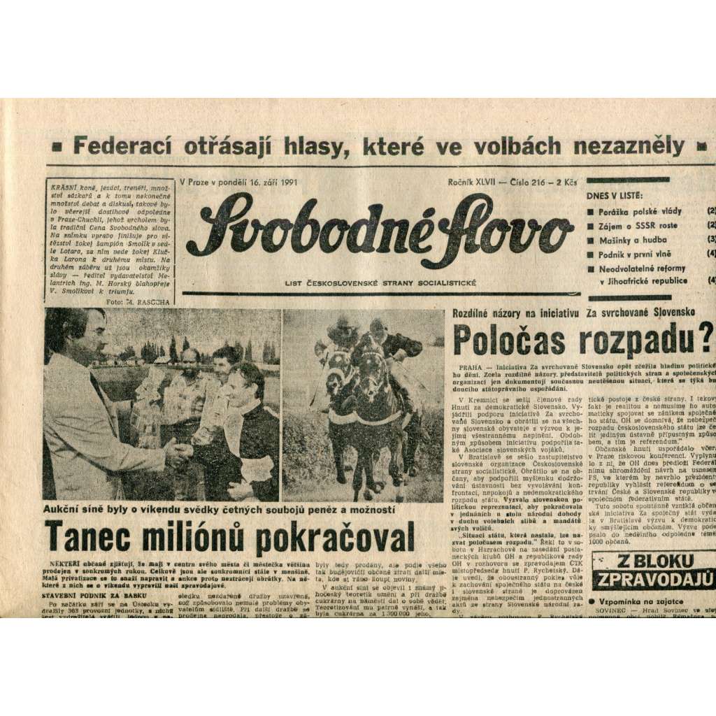 Svobodné slovo (16.9.1991) - noviny