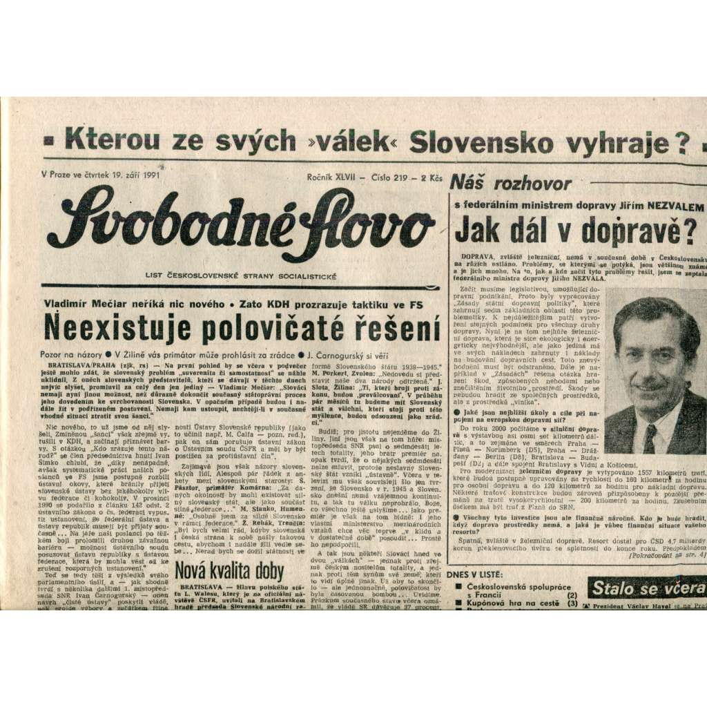 Svobodné slovo (19.9.1991) - noviny