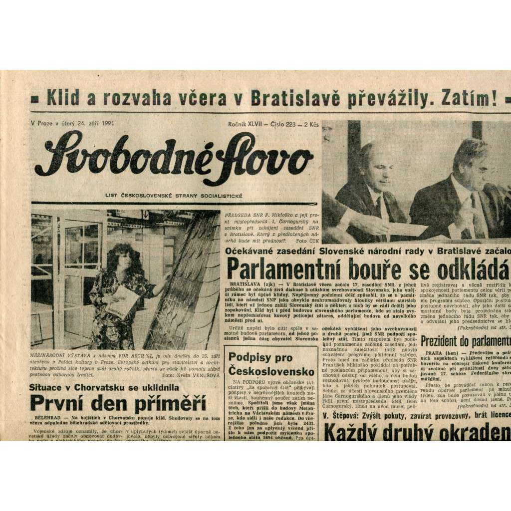 Svobodné slovo (24.9.1991) - noviny
