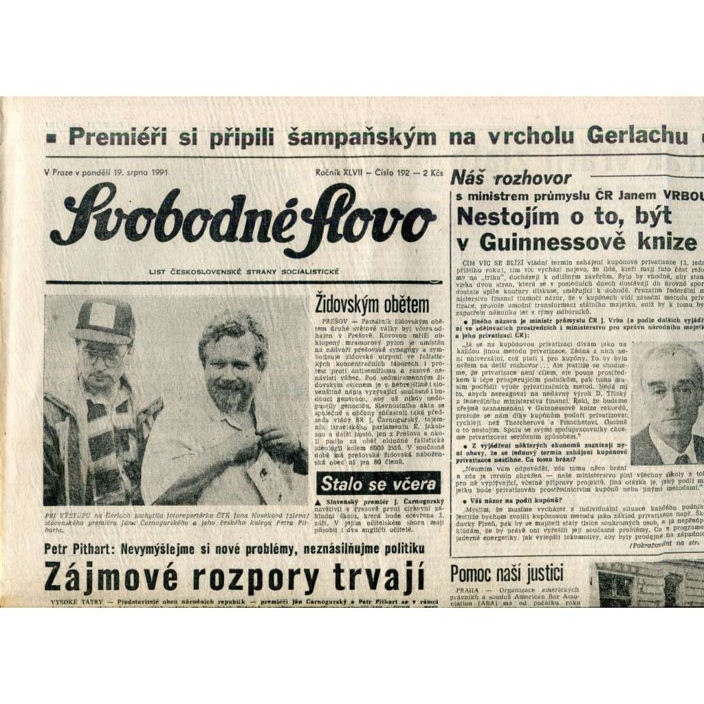 Svobodné slovo (19.8.1991) - noviny