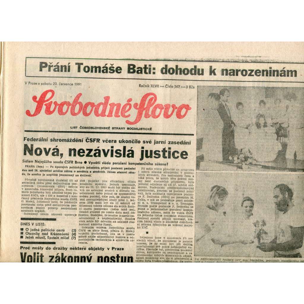 Svobodné slovo (20.7.1991) - noviny