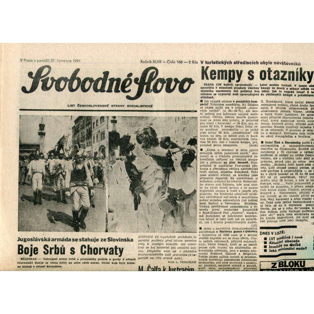 Svobodné slovo (22.7.1991) - noviny