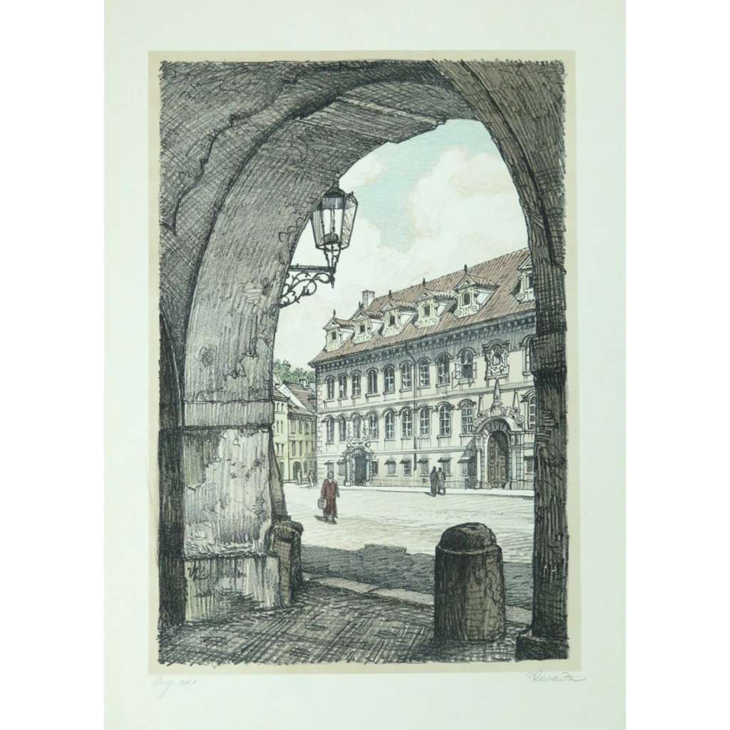 Valdštejnská zahrada litografie Vojtěch Kubašta