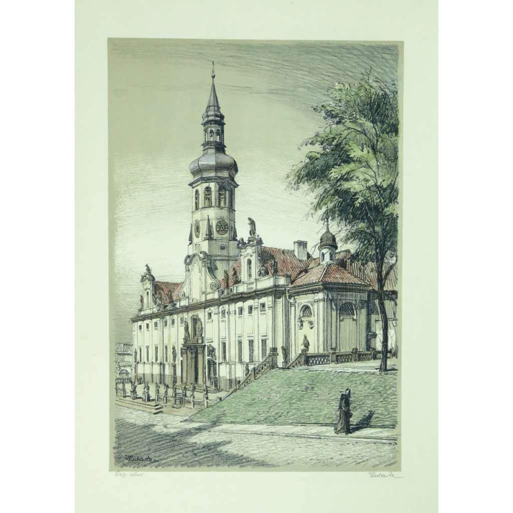 Loreta litografie s podpisem Vojtěch Kubašta