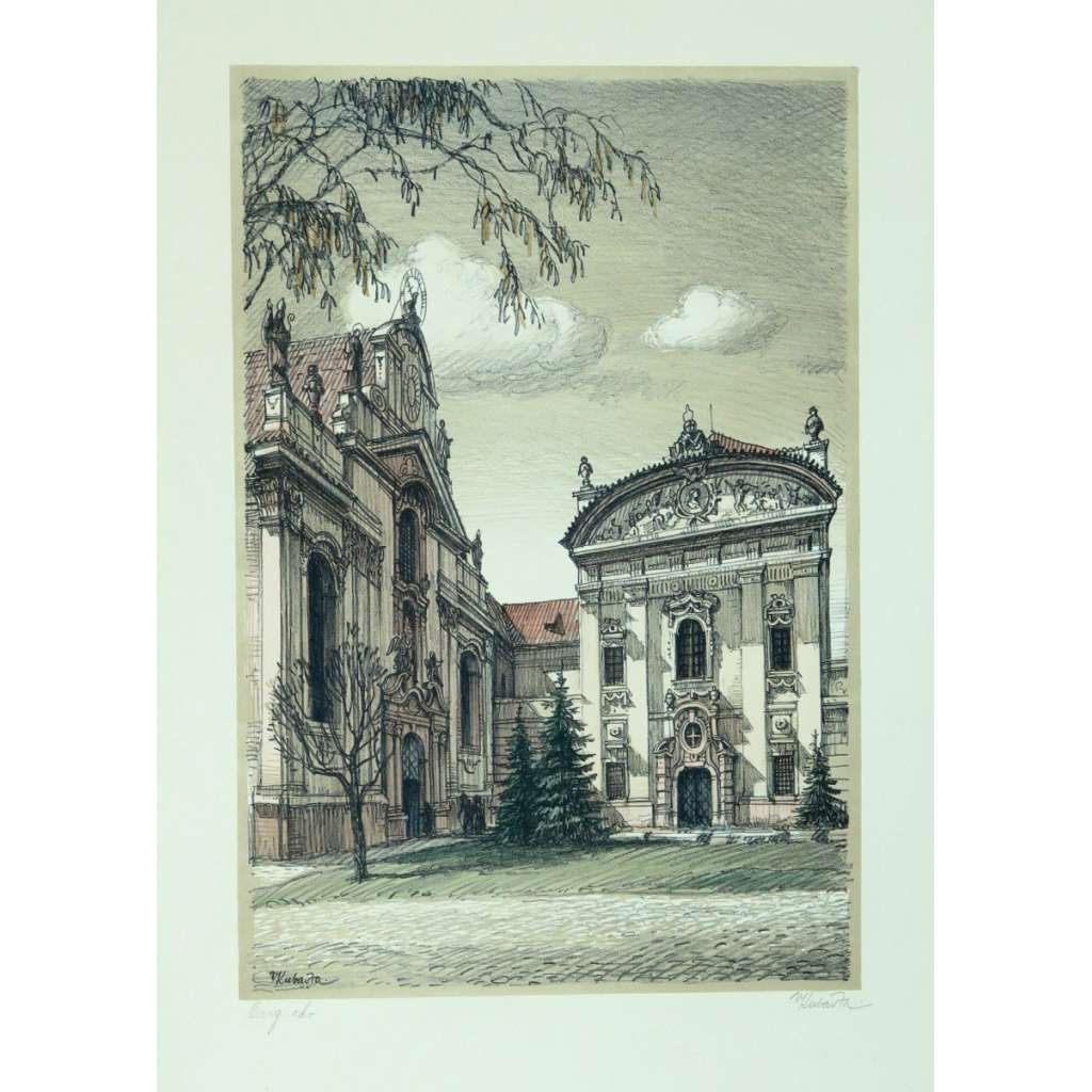 Strahovský klášter, litografie, Vojtěch Kubašta (Praha Strahov, Hradčany)