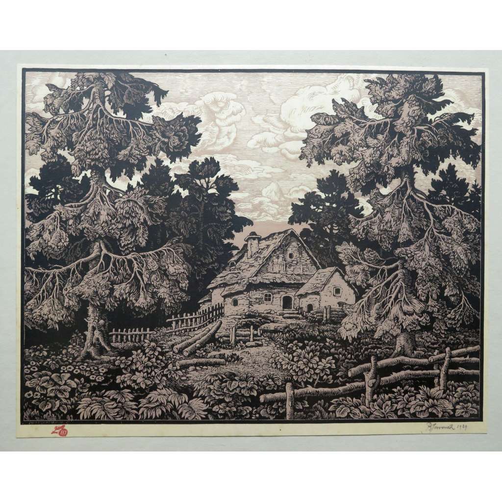 Valašská lesní samota  - dřevořez [Jaroněk - Valašsko, Beskydy, okr. Vsetín nebo Nový Jičín]