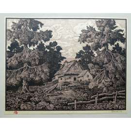 Valašská lesní samota  - dřevořez [Jaroněk - Valašsko, Beskydy, okr. Vsetín nebo Nový Jičín]