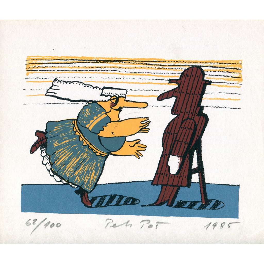 Nevěsta litografie podpis Petr Poš