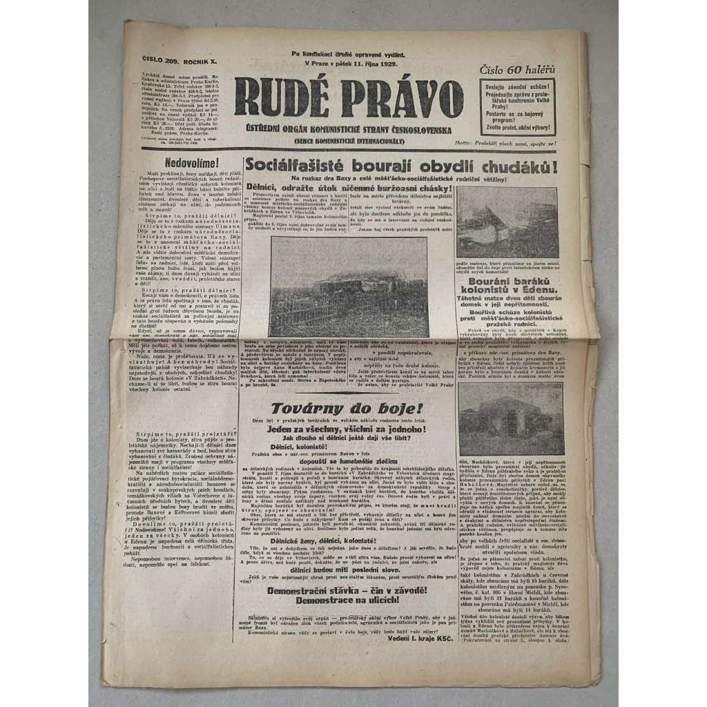 Rudé právo (11.10.1929) - 1. republika, staré noviny
