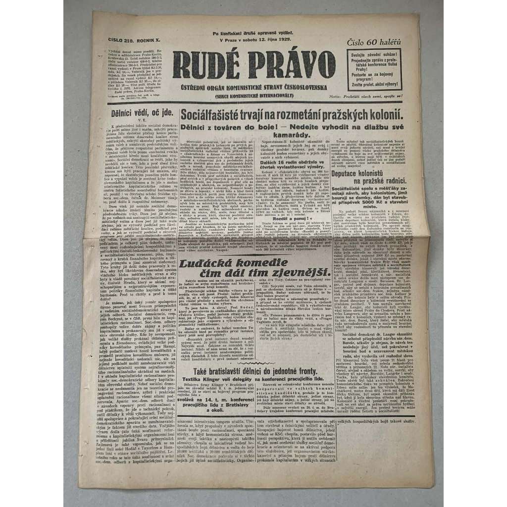Rudé právo (12.10.1929) - 1. republika, staré noviny