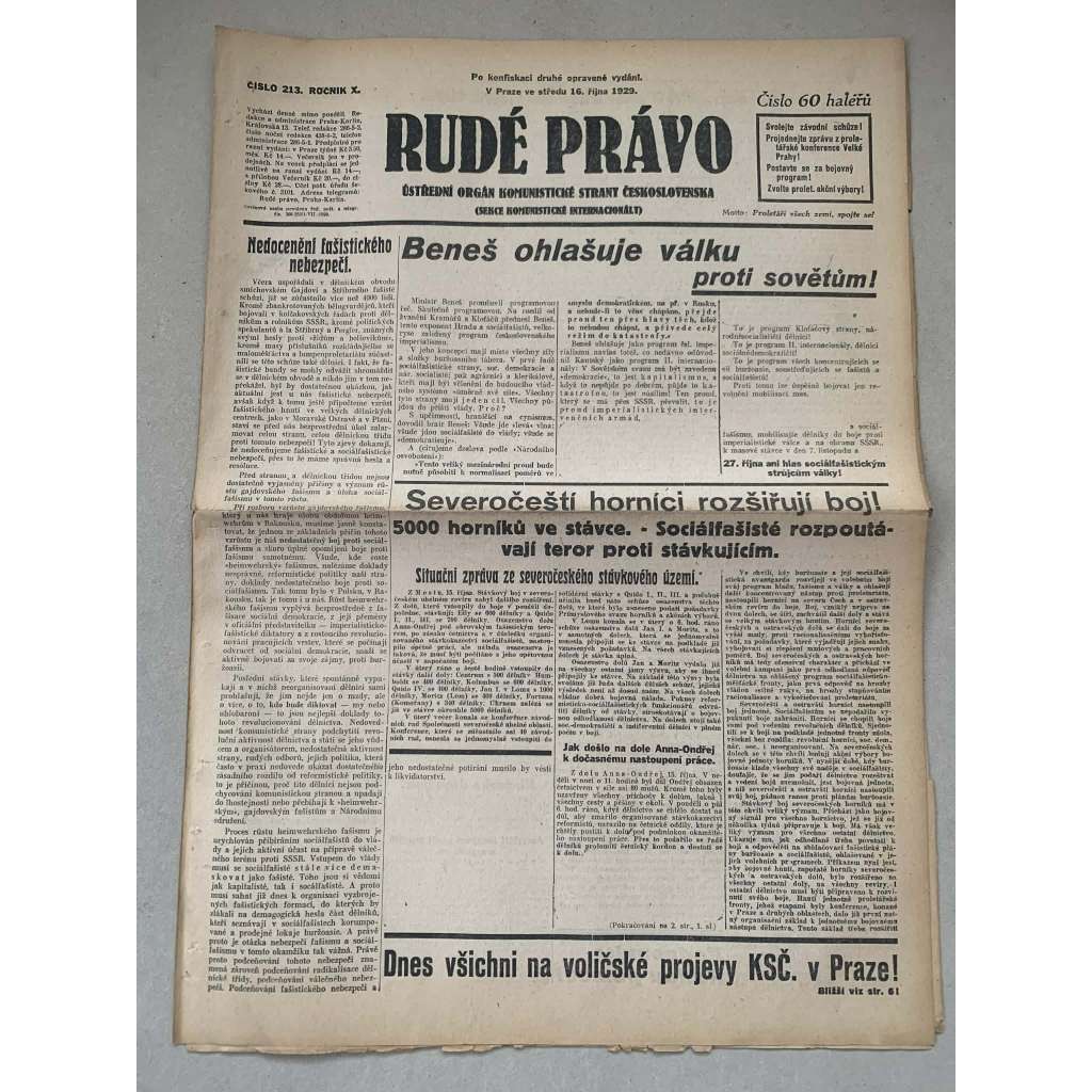 Rudé právo (16.10.1929) - 1. republika, staré noviny