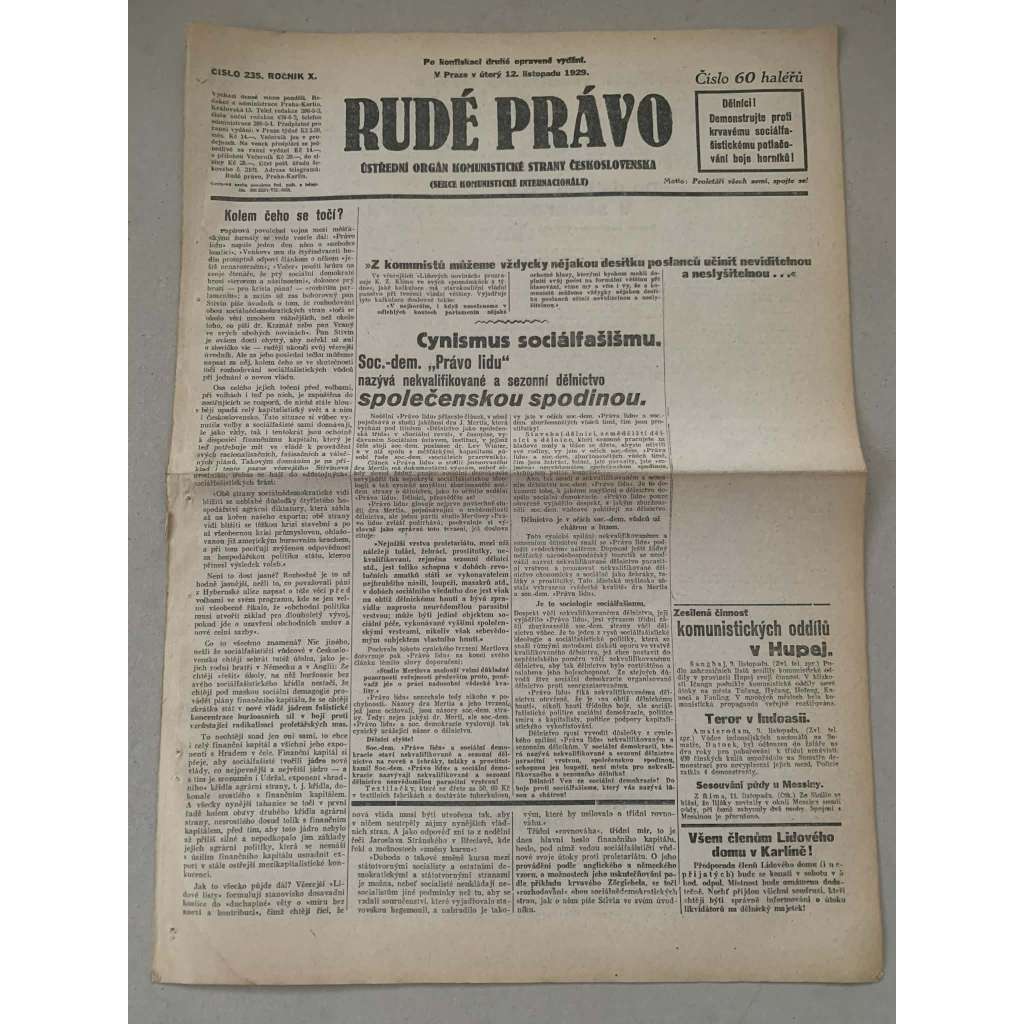Rudé právo (12.11.1929) - 1. republika, staré noviny
