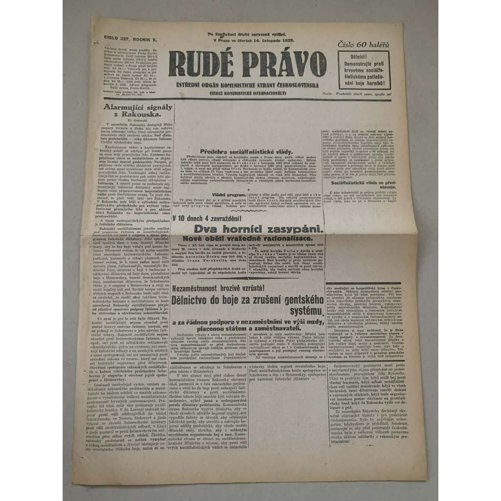 Rudé právo (14.11.1929) - 1. republika, staré noviny