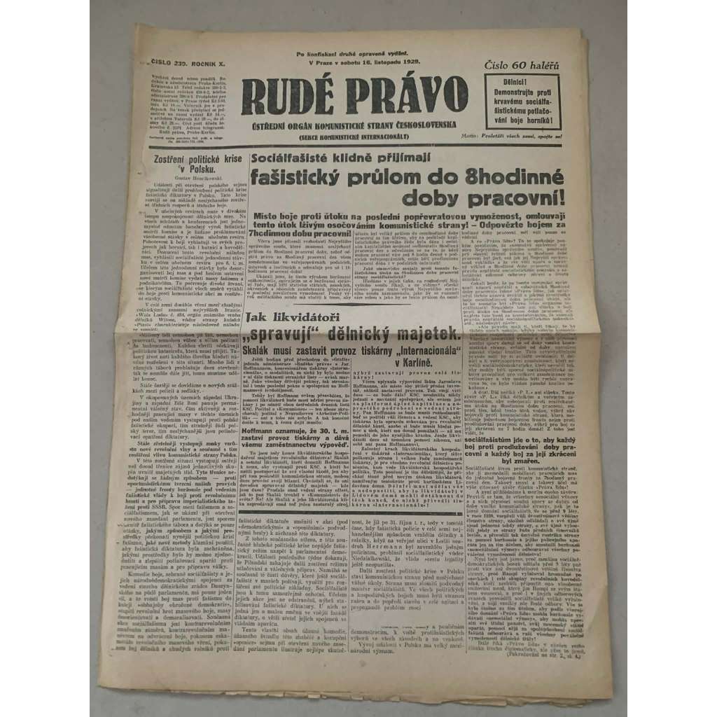 Rudé právo (16.11.1929) - 1. republika, staré noviny