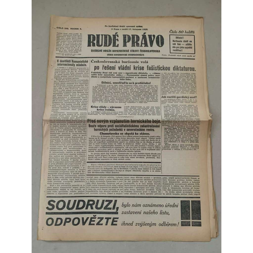 Rudé právo (17.11.1929) - 1. republika, staré noviny