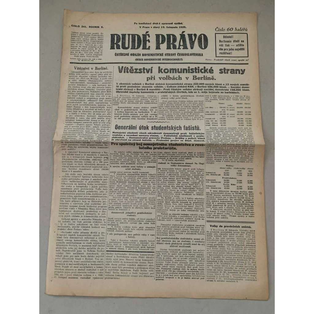 Rudé právo (19.11.1929) - 1. republika, staré noviny