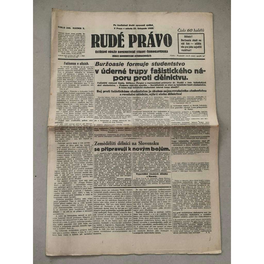 Rudé právo (23.11.1929) - 1. republika, staré noviny
