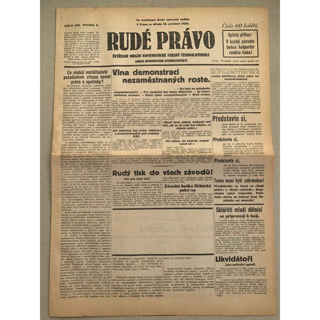 Rudé právo (18.12.1929) - 1. republika, staré noviny Rudé právo (18.12.1929) - 1. republika, staré noviny