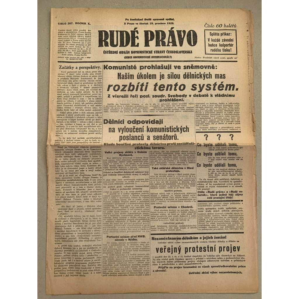 Rudé právo (19.12.1929) - 1. republika, staré noviny Rudé právo (19.12.1929) - 1. republika, staré noviny