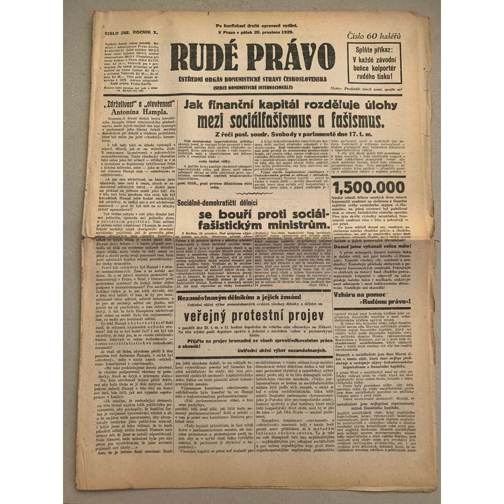 Rudé právo (20.12.1929) - 1. republika, staré noviny Rudé právo (20.12.1929) - 1. republika, staré noviny
