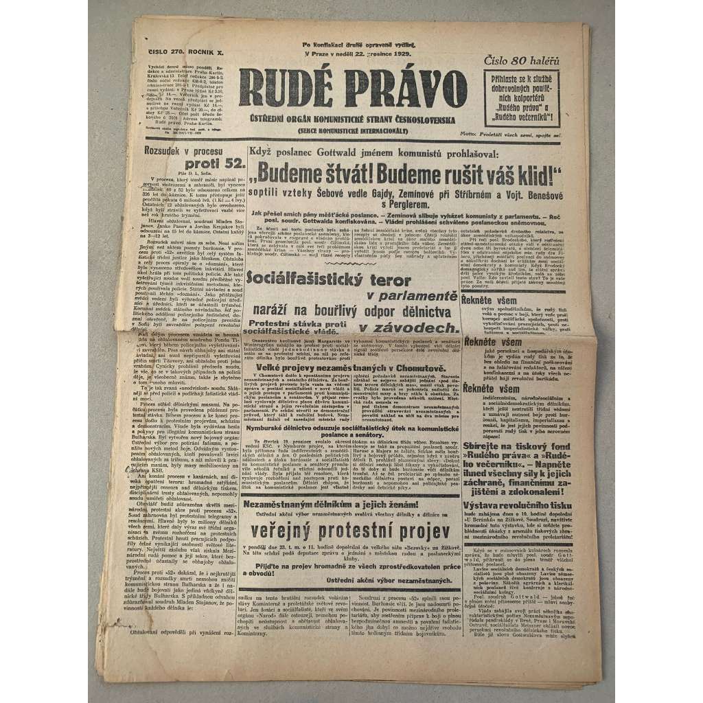 Rudé právo (22.12.1929) - 1. republika, staré noviny Rudé právo (22.12.1929) - 1. republika, staré noviny