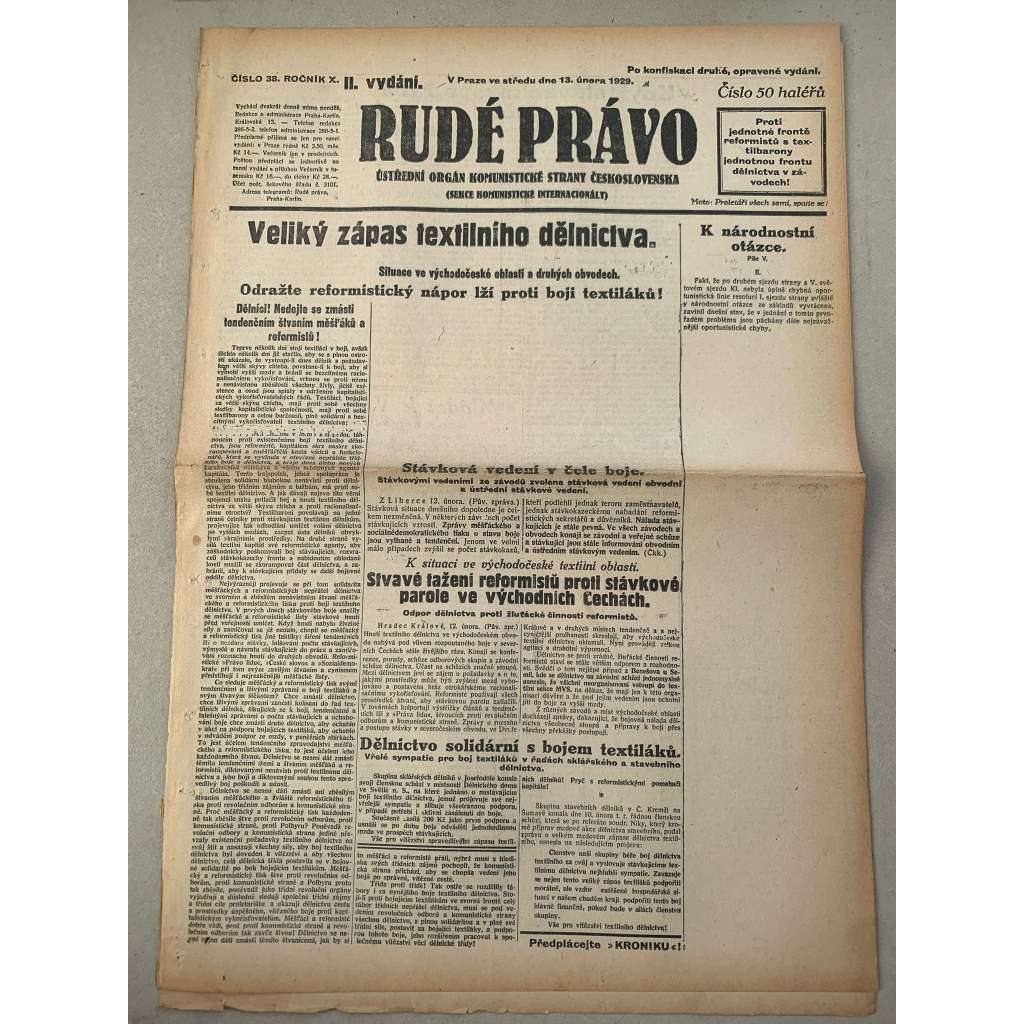 Rudé právo (13.2.1929) - 1. republika, staré noviny