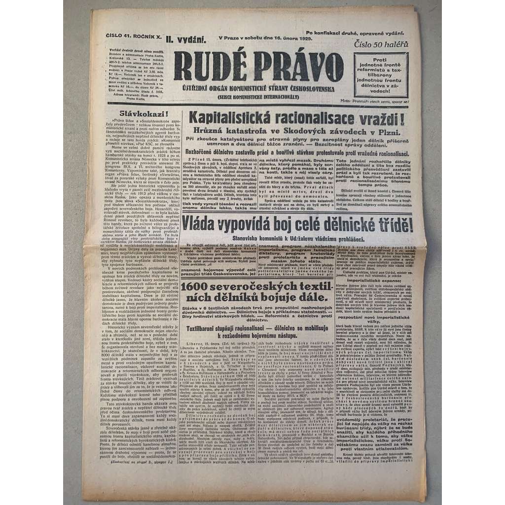Rudé právo (16.2.1929) - 1. republika, staré noviny Rudé právo (16.2.1929) - 1. republika, staré noviny