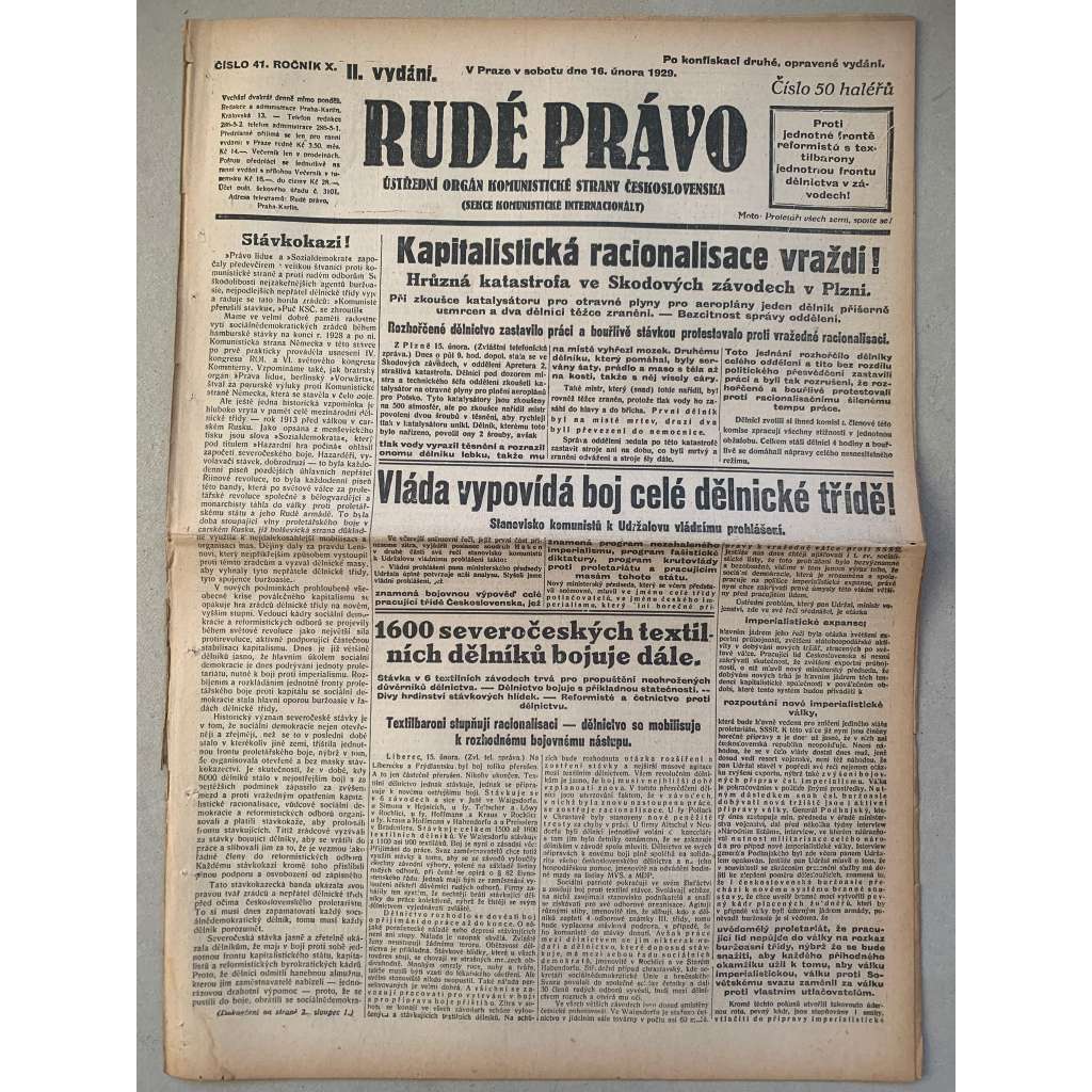 Rudé právo (16.2.1929) - 1. republika, staré noviny Rudé právo (16.2.1929) - 1. republika, staré noviny