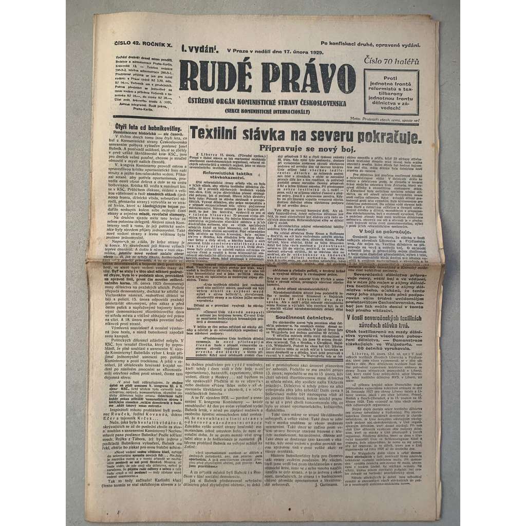 Rudé právo (17.2.1929) - 1. republika, staré noviny Rudé právo (17.2.1929) - 1. republika, staré noviny