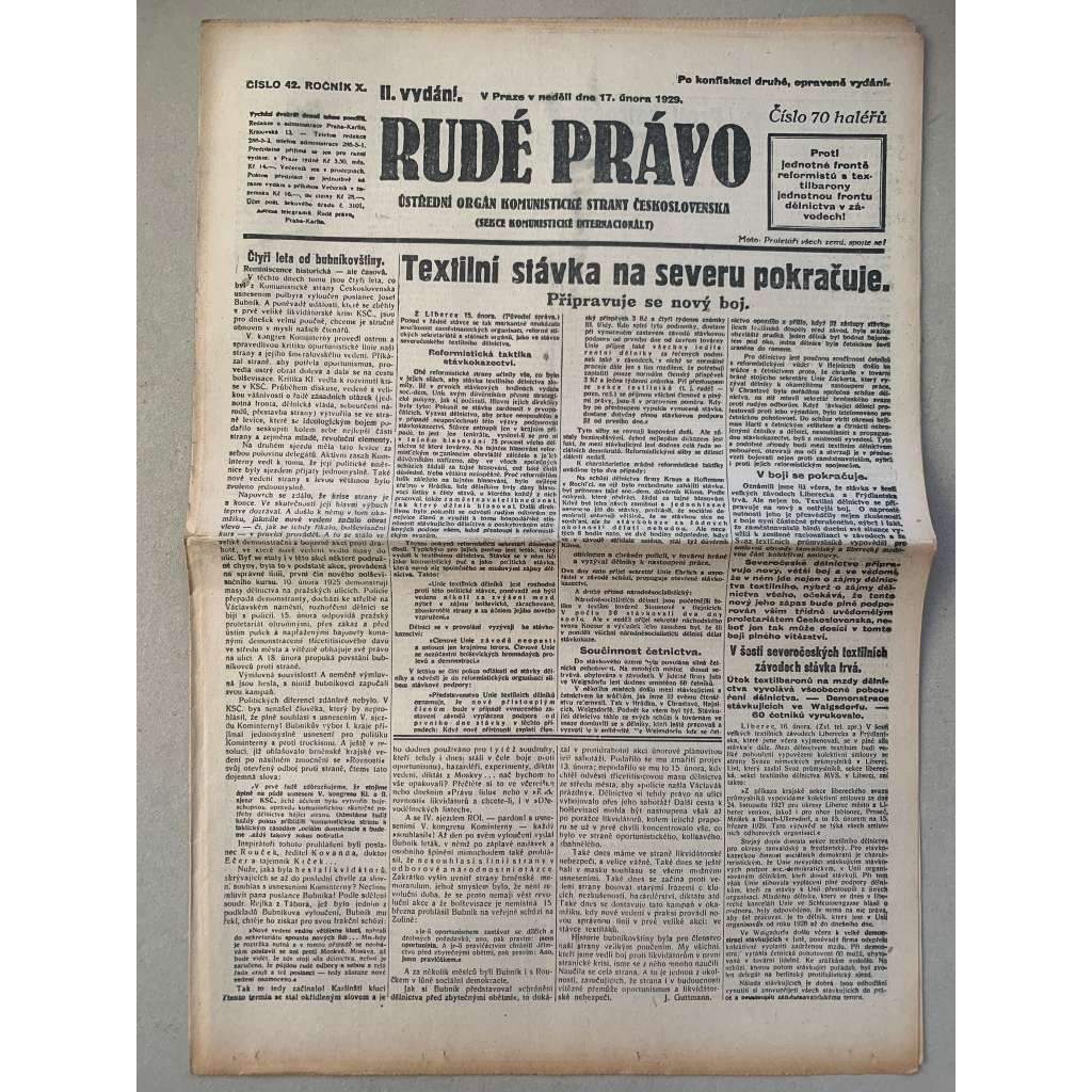 Rudé právo (17.2.1929) - 1. republika, staré noviny Rudé právo (17.2.1929) - 1. republika, staré noviny