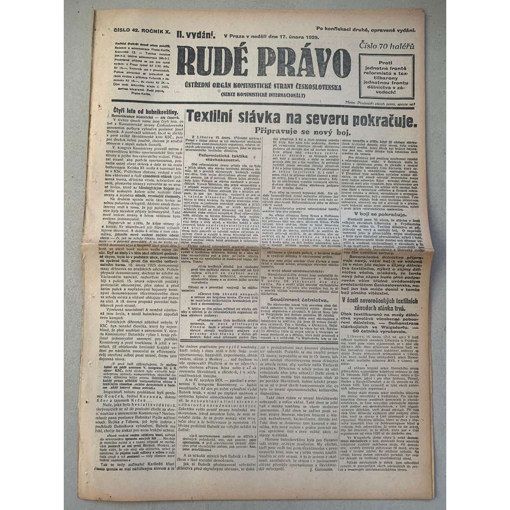 Rudé právo (17.2.1929) - 1. republika, staré noviny Rudé právo (17.2.1929) - 1. republika, staré noviny