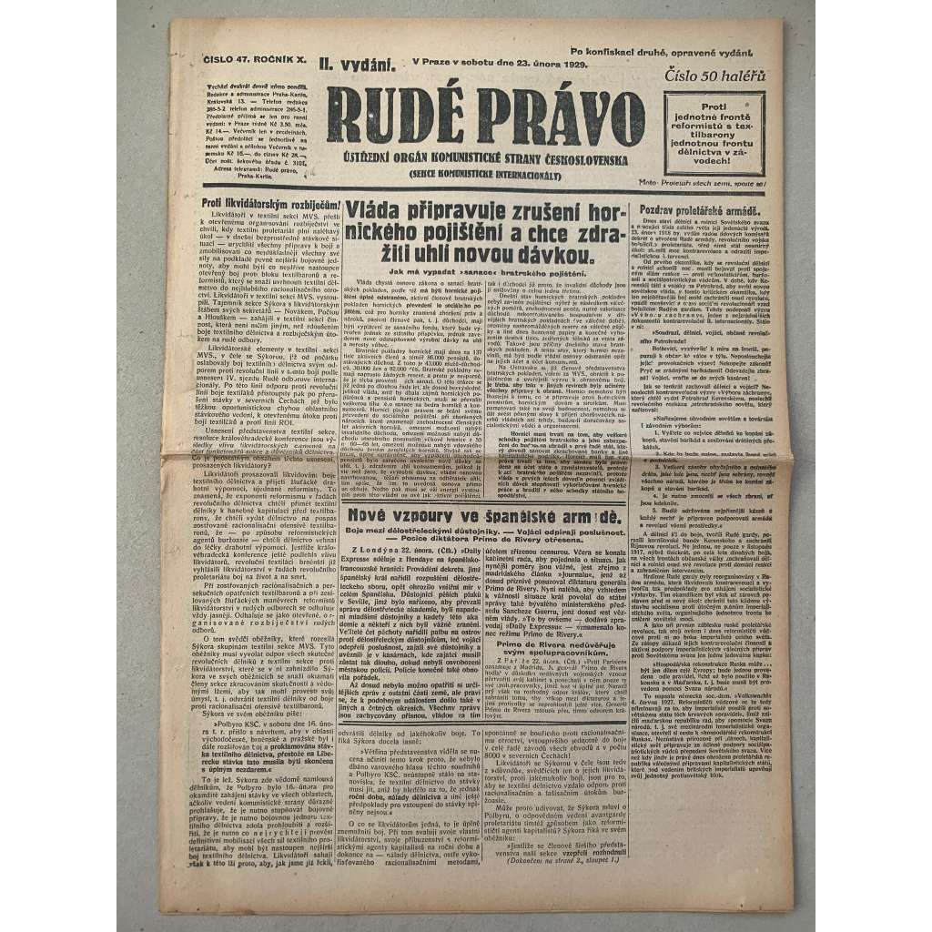 Rudé právo (23.2.1929) - 1. republika, staré noviny