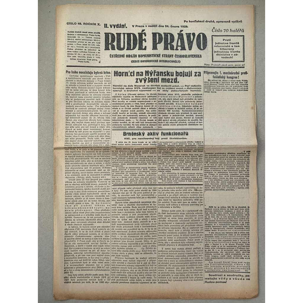 Rudé právo (24.2.1929) - 1. republika, staré noviny
