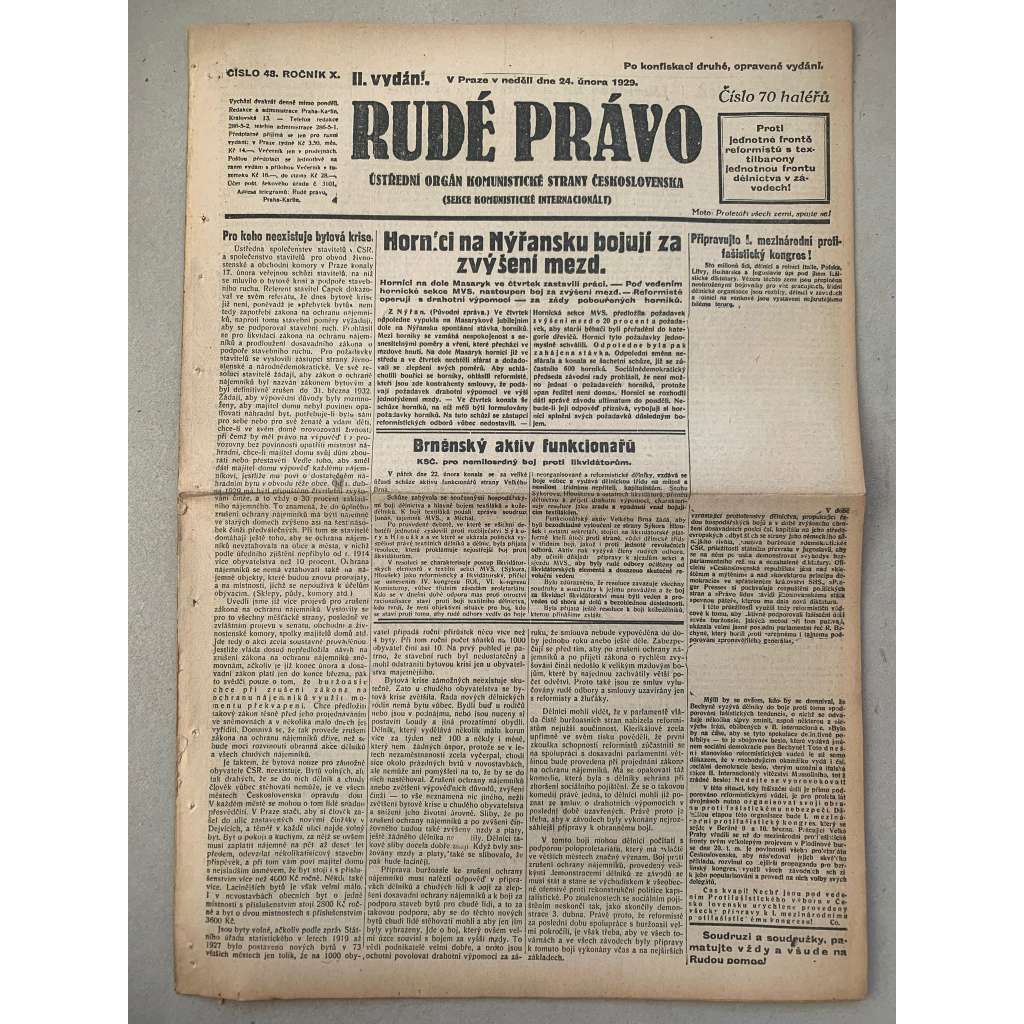 Rudé právo (24.2.1929) - 1. republika, staré noviny