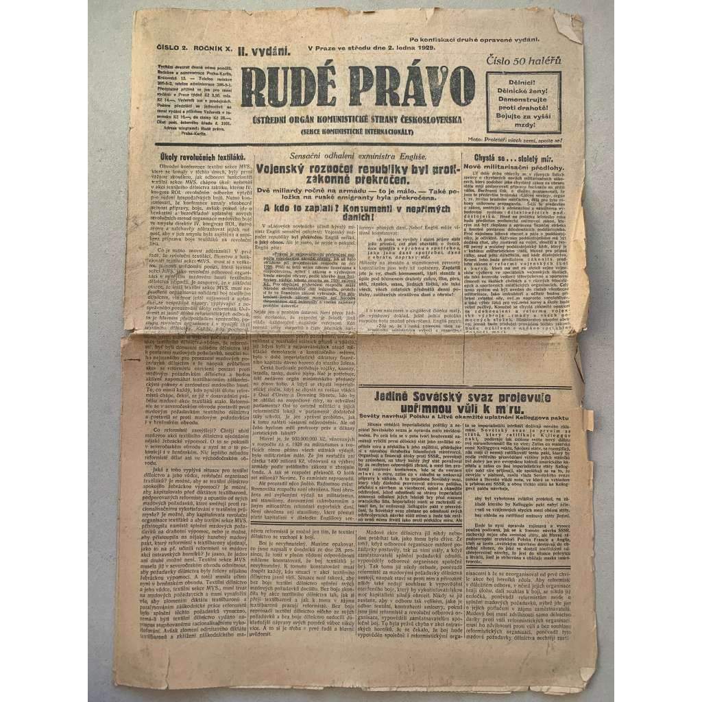 Rudé právo (2.1.1929) - 1. republika, staré noviny Rudé právo (2.1.1929) - 1. republika, staré noviny